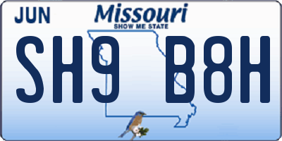 MO license plate SH9B8H