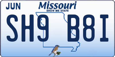 MO license plate SH9B8I