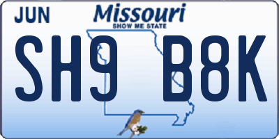 MO license plate SH9B8K