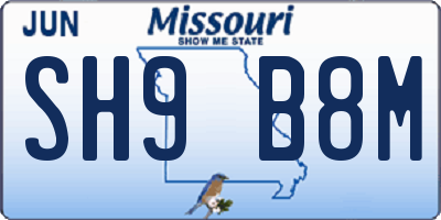 MO license plate SH9B8M