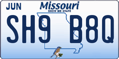 MO license plate SH9B8Q