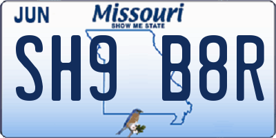 MO license plate SH9B8R