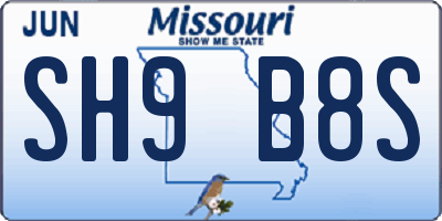 MO license plate SH9B8S