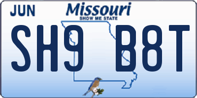 MO license plate SH9B8T