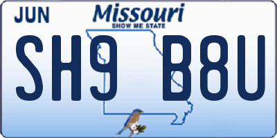 MO license plate SH9B8U