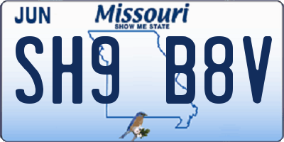 MO license plate SH9B8V