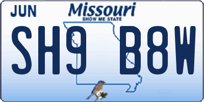 MO license plate SH9B8W