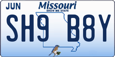 MO license plate SH9B8Y