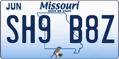 MO license plate SH9B8Z