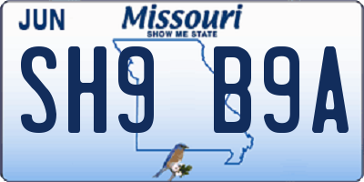 MO license plate SH9B9A