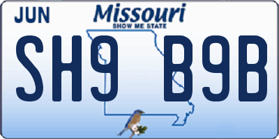MO license plate SH9B9B