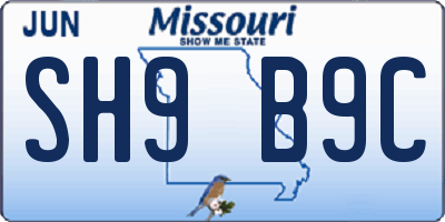 MO license plate SH9B9C