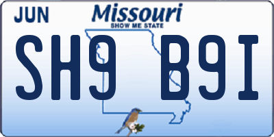 MO license plate SH9B9I