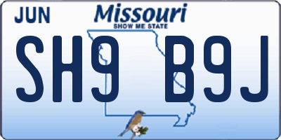 MO license plate SH9B9J