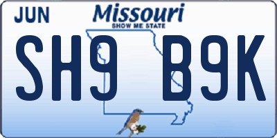 MO license plate SH9B9K