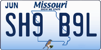 MO license plate SH9B9L
