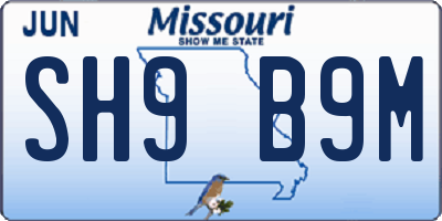 MO license plate SH9B9M
