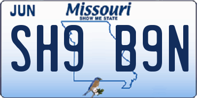 MO license plate SH9B9N