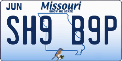 MO license plate SH9B9P