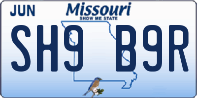 MO license plate SH9B9R