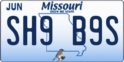 MO license plate SH9B9S
