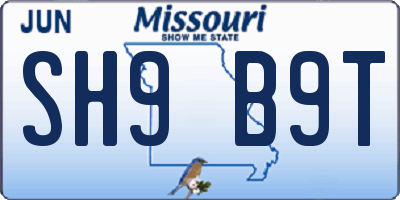 MO license plate SH9B9T