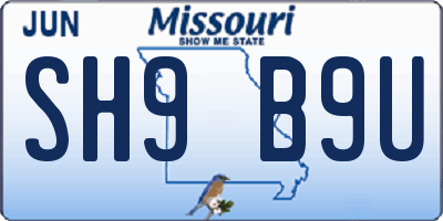 MO license plate SH9B9U