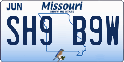 MO license plate SH9B9W
