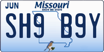 MO license plate SH9B9Y