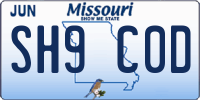 MO license plate SH9C0D