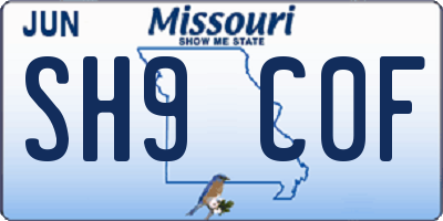 MO license plate SH9C0F