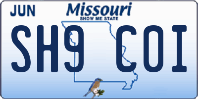 MO license plate SH9C0I