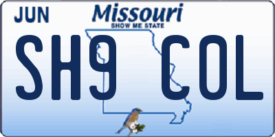 MO license plate SH9C0L
