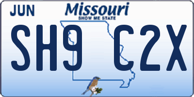 MO license plate SH9C2X