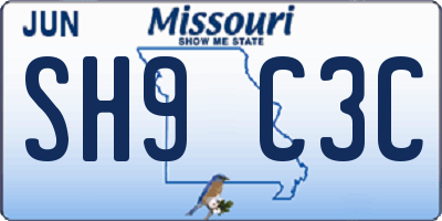 MO license plate SH9C3C