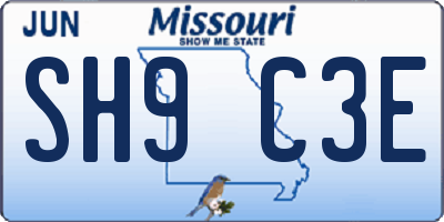MO license plate SH9C3E