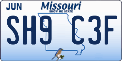 MO license plate SH9C3F