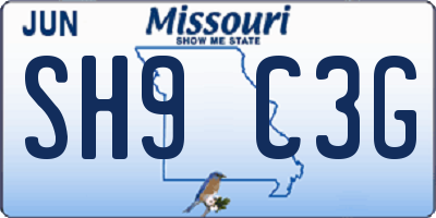 MO license plate SH9C3G