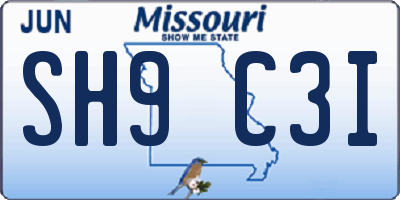 MO license plate SH9C3I