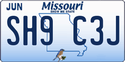 MO license plate SH9C3J