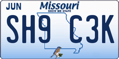 MO license plate SH9C3K
