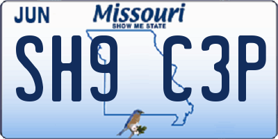 MO license plate SH9C3P