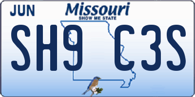 MO license plate SH9C3S