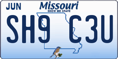 MO license plate SH9C3U