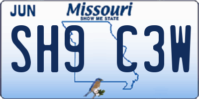 MO license plate SH9C3W