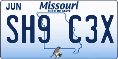 MO license plate SH9C3X