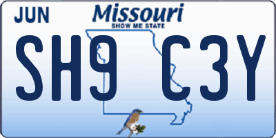 MO license plate SH9C3Y