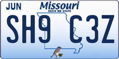 MO license plate SH9C3Z