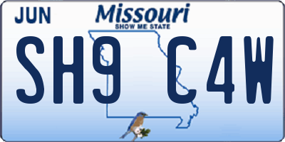 MO license plate SH9C4W