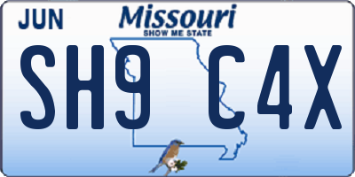 MO license plate SH9C4X